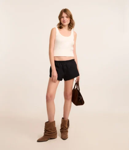 Short Boxer em Tricoline com Elástico na Cintura